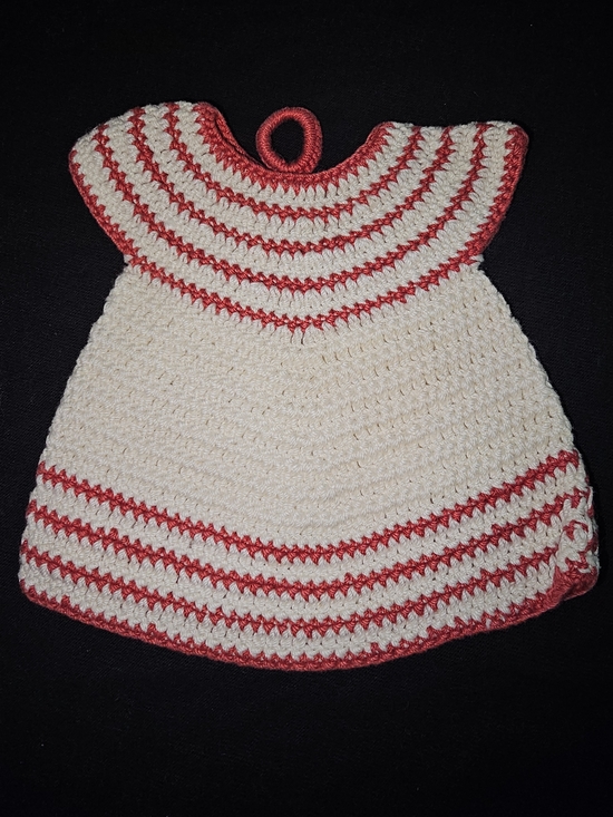 Other - Handmade Cream and Red Crochet Dress Pot Holder